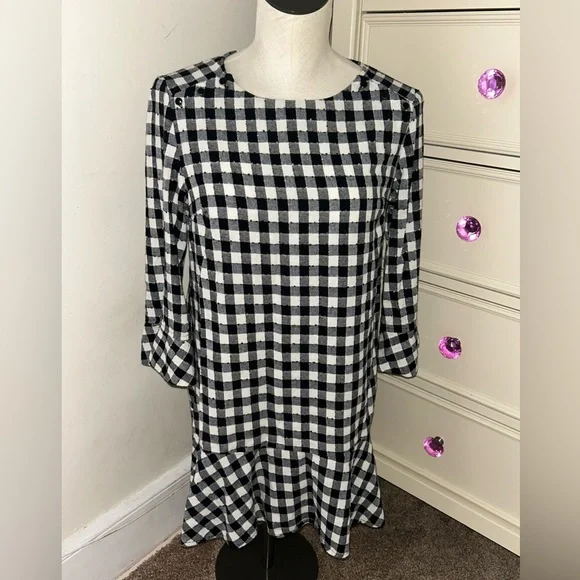 black and white gingham dress zara Zara Midi Smock Dress In Black With White Gingham – St Frock main image 1